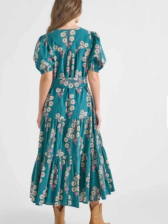 Pink Chicken Indira Pintucked Floral Dress in Evergreen Buttercup Floral - Picture 9 of 10